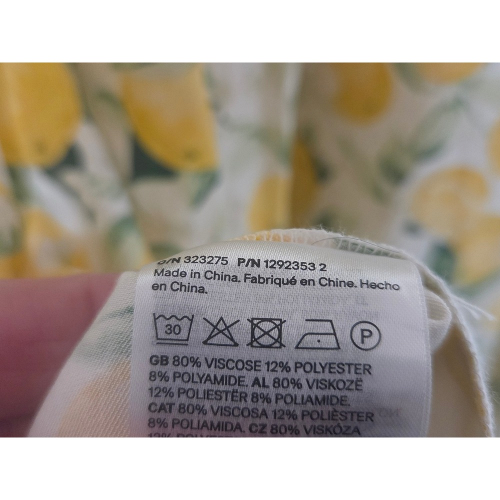 H&M Lemon Print Sleeveless Shift Mini Dress Yellow White Floral Viscose Medium - Picture 4 of 5